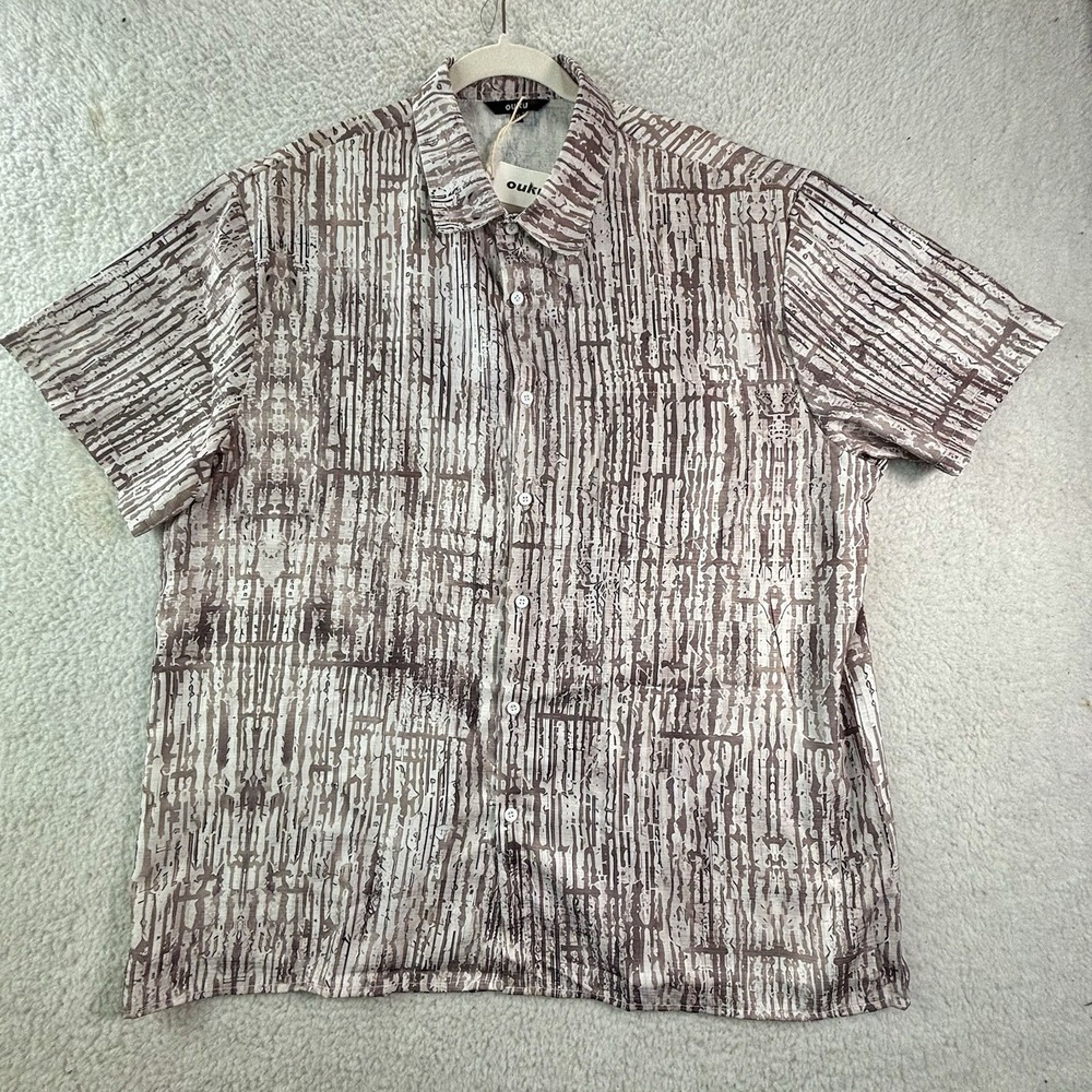 Ouku Mens Short Sleeve Shirt Size XXL Pattern Tan Lite Tan Pocket NWT